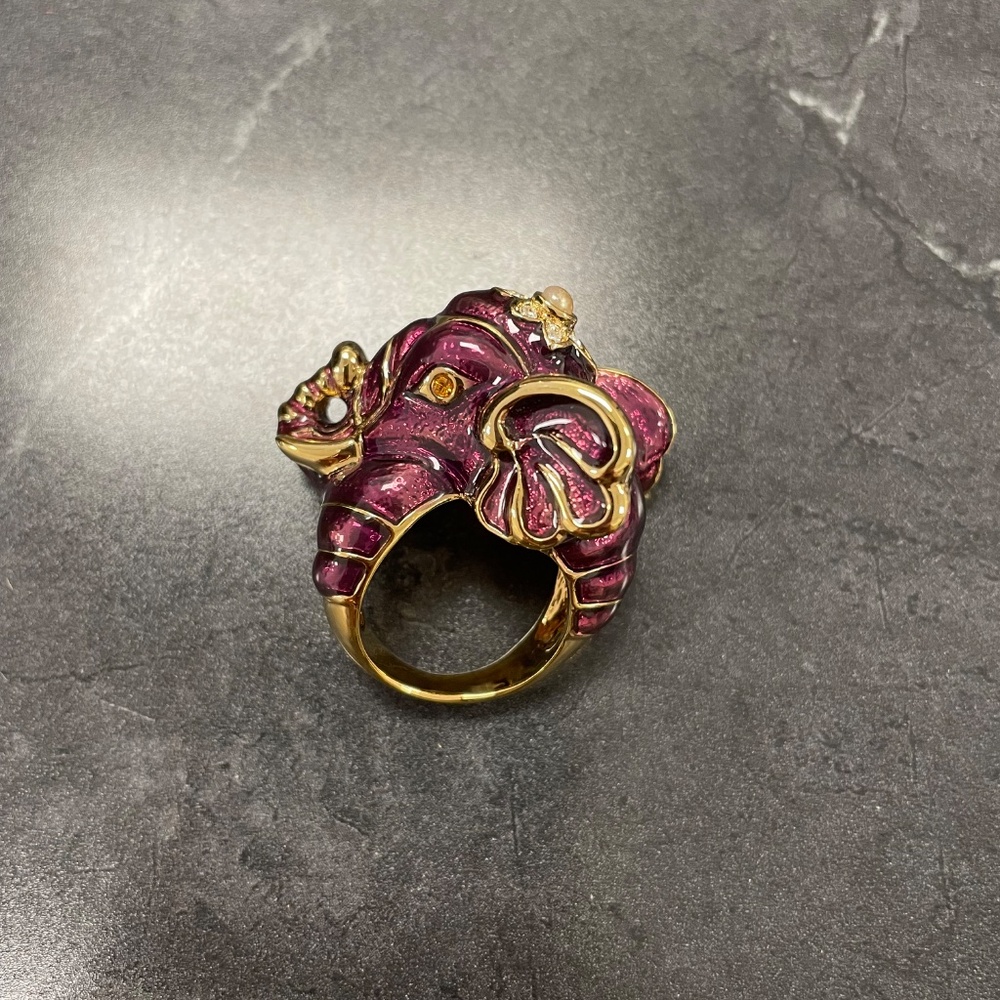 Purple Kenneth Jay Lane Enamel Good Luck Elephant Ring - Picture 3 of 4